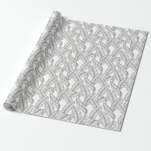 Tropische planten, bloemen, oerwoud schets. cadeaupapier