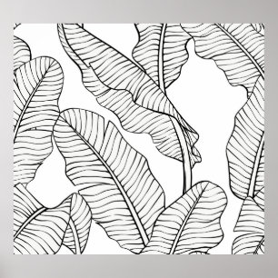 Tropische planten, bloemen, oerwoud schets. poster