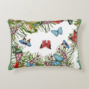 Tropische Planten Butterflies Berries Red Blue Accent Kussen