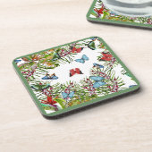 Tropische Planten Butterflies Berries Red Blue Bier Onderzetter (Linkerzijde)