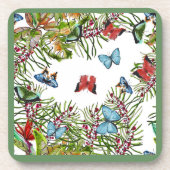 Tropische Planten Butterflies Berries Red Blue Bier Onderzetter (Voorkant)