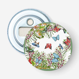Tropische Planten Butterflies Berries Red Blue Button Flesopener
