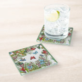 Tropische Planten Butterflies Berries Red Blue Glazen Onderzetter (Schuin)