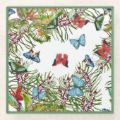 Tropische Planten Butterflies Berries Red Blue Glazen Onderzetter (Voorkant)