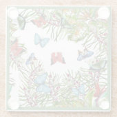 Tropische Planten Butterflies Berries Red Blue Glazen Onderzetter (Achterkant)