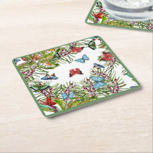 Tropische Planten Butterflies Berries Red Blue Kartonnen Onderzetters