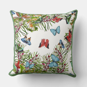 Tropische Planten Butterflies Berries Red Blue Kussen