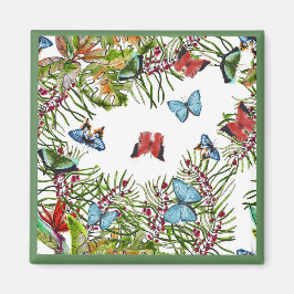 Tropische Planten Butterflies Berries Red Blue Magneet