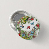 Tropische Planten Butterflies Berries Red Blue Ronde Button 3,2 Cm (Voorkant /achterkant)