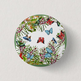 Tropische Planten Butterflies Berries Red Blue Ronde Button 3,2 Cm