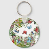 Tropische Planten Butterflies Berries Red Blue Sleutelhanger (Voorkant)
