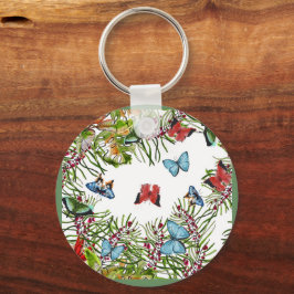 Tropische Planten Butterflies Berries Red Blue Sleutelhanger