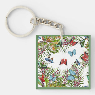 Tropische Planten Butterflies Berries Red Blue Sleutelhanger