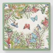 Tropische Planten Butterflies Berries Red Blue Stenen Onderzetter (Voorkant)