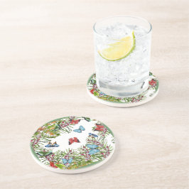 Tropische Planten Butterflies Berries Red Blue Zandsteen Onderzetter