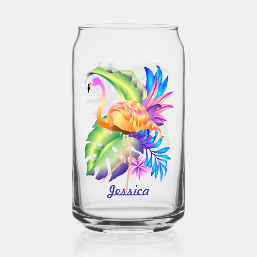 Tropische Planten en Flamingo gepersonaliseerd Blikvorm Glas (Voorkant)
