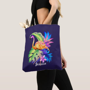 Tropische Planten en Flamingo gepersonaliseerd Tote Bag