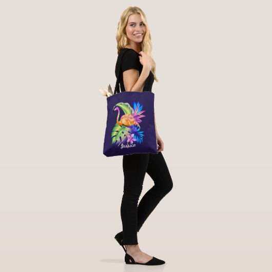 Tropische Planten en Flamingo gepersonaliseerd Tote Bag (Op model)