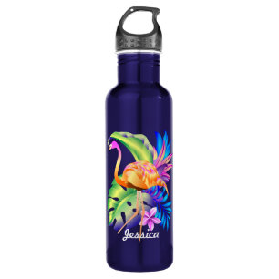Tropische Planten en Flamingo gepersonaliseerd Waterfles