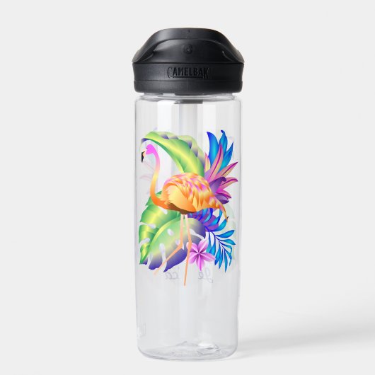 Tropische Planten en Flamingo gepersonaliseerd Waterfles (Achterkant)