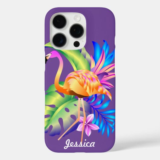 Tropische Planten en Flamingo Paarse Gepersonalise Case-Mate iPhone Case (Achterkant)