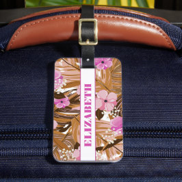 Tropische Planten Floral Pattern Voornaam Bagagelabel