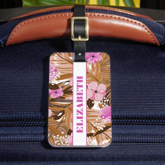Tropische Planten Floral Pattern Voornaam Bagagelabel (Voorkant Insitu 2)