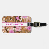 Tropische Planten Floral Pattern Voornaam Bagagelabel (Voorkant horizontaal)