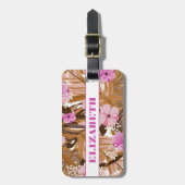 Tropische Planten Floral Pattern Voornaam Bagagelabel (Voorkant verticaal)