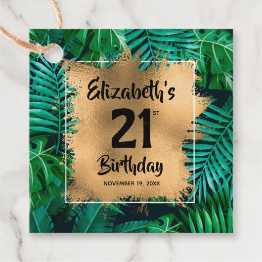 Tropische Planten Gold 21e verjaardag op maat Bedankjes Labels (Voorkant)