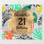 Tropische Planten Gold 21e verjaardag op maat Sparkling Wijnetiket (Enkel label)