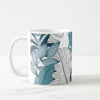 Tropische Planten laat behang achter. Koffiemok