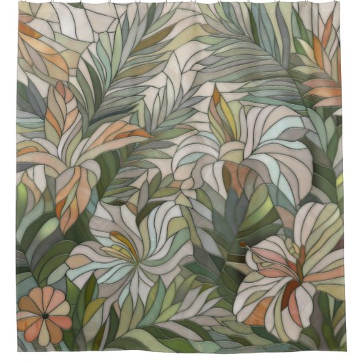 Tropische planten Mozaïek Digitale Kunst Douchegordijn (Voorkant)