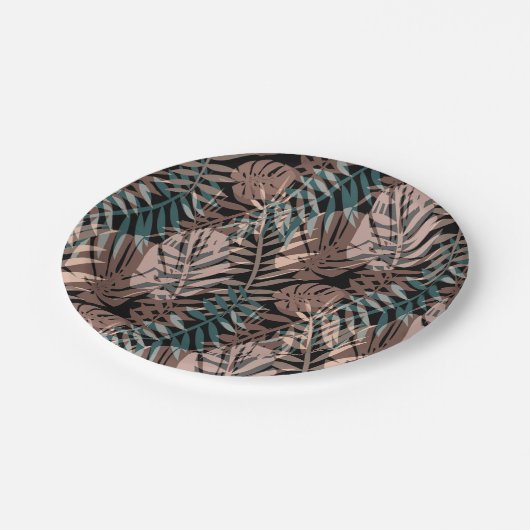 Tropische planten, oerwoud, tropen, beige bladeren papieren bordje (Gekanteld)