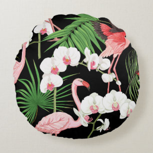 Tropische Planten Vogels gekleurde illustratie Rond Kussen