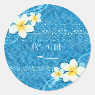 Tropische Plumeria Bloem Blauw Zomer Party Favor Ronde Sticker