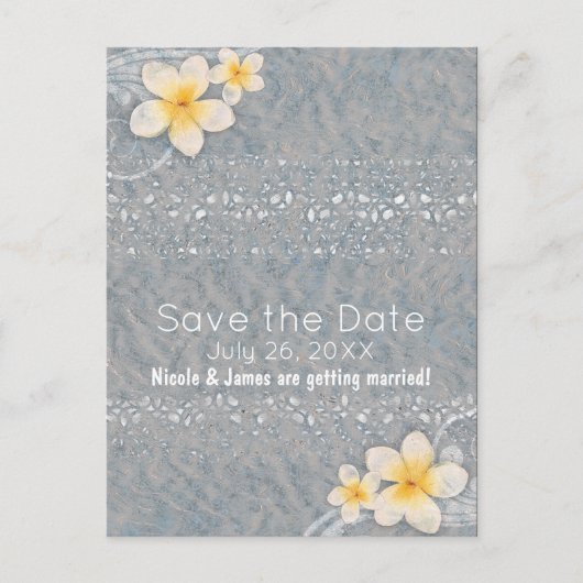 Tropische Plumeria Bloem Grijs Geel Save the Date Aankondigingskaart (Voorkant)