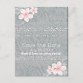 Tropische Plumeria Bloem Grijs Roze Save the Date Aankondigingskaart (Voorkant)