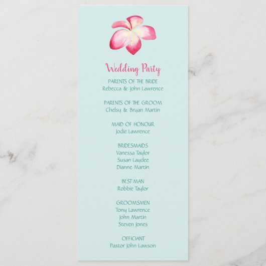 Tropische Plumeria Bloem Trouwprogramma's Programmakaart (Achterkant)