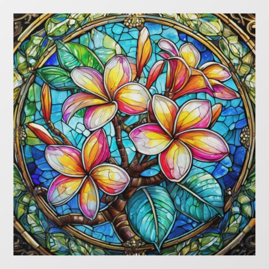 Tropische plumeria bos Glas in lood kunst Raamsticker (Vel)