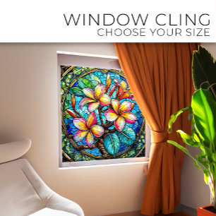 Tropische plumeria bos Glas in lood kunst Raamsticker
