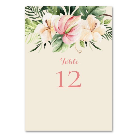 Tropische Plumeria & Flamingo Lelie Tafelkaart Kaart (Voorkant)