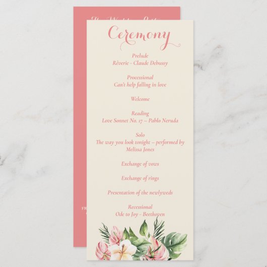 Tropische Plumeria & Flamingo Lily Floral Programm (Voorkant / Achterkant)