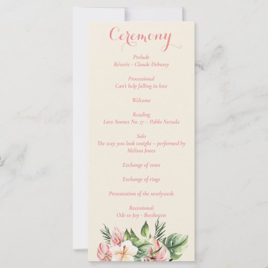 Tropische Plumeria & Flamingo Lily Floral Programm (Voorkant)