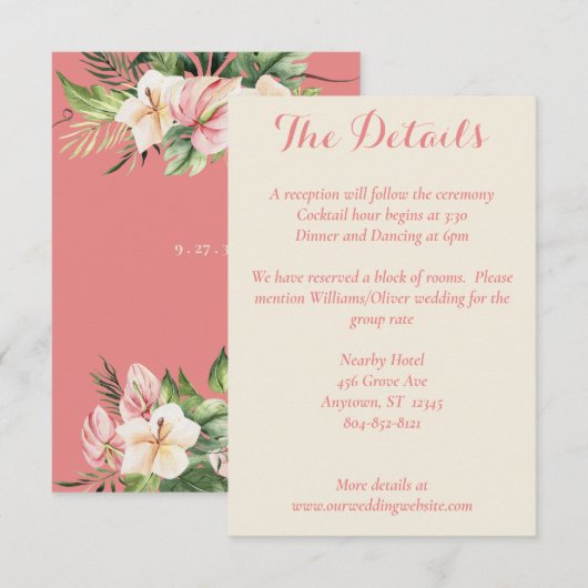 Tropische Plumeria & Flamingo Lily-kaart Informatiekaartje (Voorkant / Achterkant)