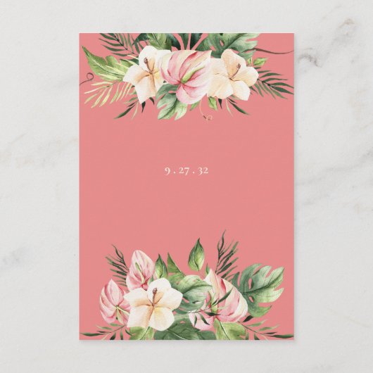 Tropische Plumeria & Flamingo Lily-kaart Informatiekaartje (Achterkant)