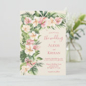 Tropische Plumeria & Flamingo Lily Lijst Uitnodigi Kaart (Staand voorkant)