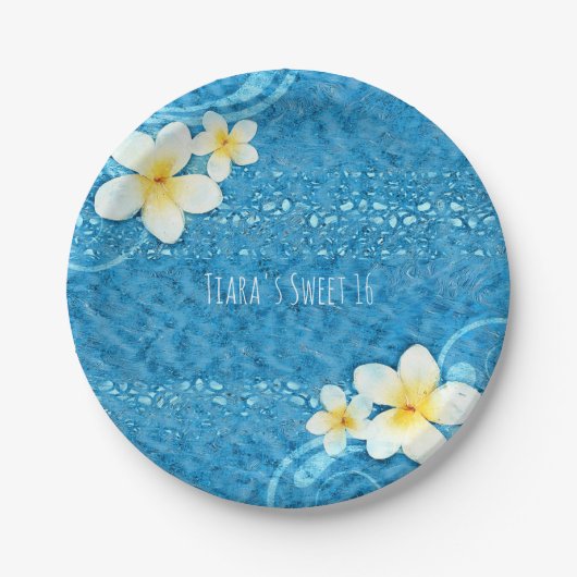 Tropische Plumeria Flower Blue Summer Party Papieren Bordje (Voorkant)