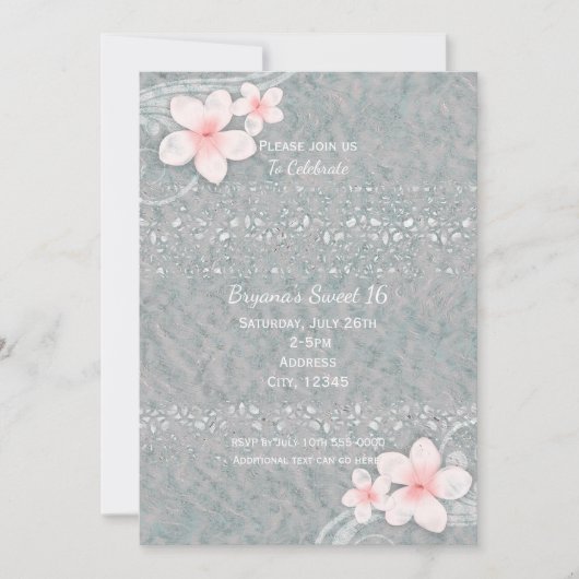 Tropische Plumeria Flower Gray Pink Summer Party Kaart (Voorkant)