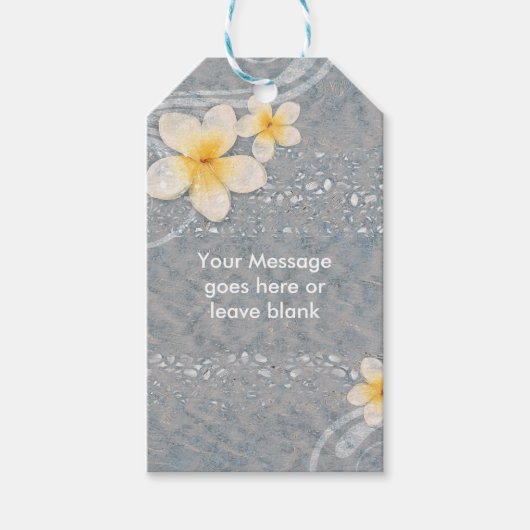 Tropische Plumeria Flower Grey Yellow Summer Party Cadeaulabel (Voorkant)